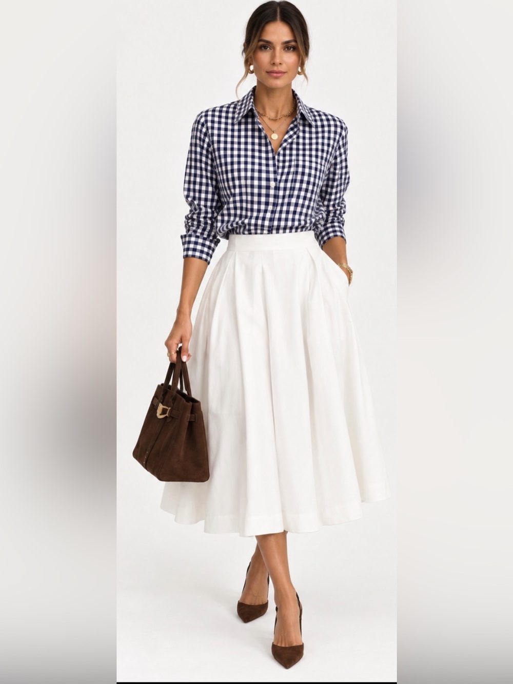 Untuckit blue and white gingham print belleza button down shirt